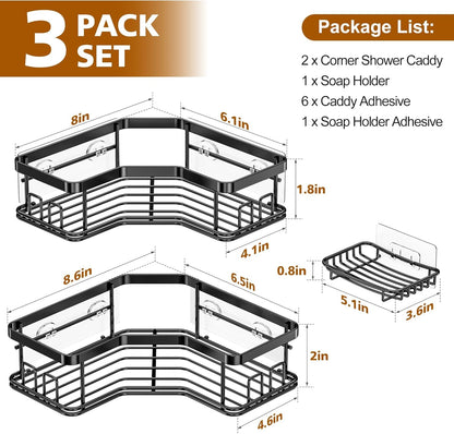 3 Pack Corner Shower Caddy with Soap Holder, Large Capacity Sturdy Easy Install No Drilling Stainless Steel Hold 40 LBS Shower Organizer Shelves Rack Storage for Family Renters Bathroom, Black8