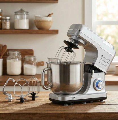 7.5QT Stand Mixer, 10-Speed Tilt-Head Electric Food Mixer with Stainless Steel Bowl, 660W Motor, Dough Hook, Whisk & Beater, Compact Design for Home Baking,Silver1