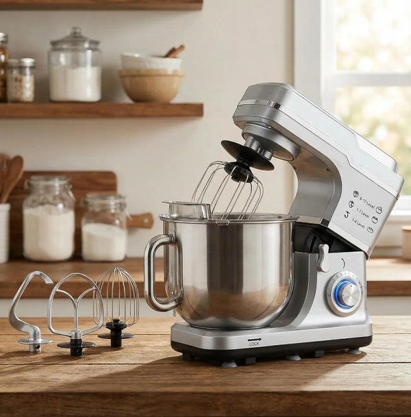 7.5QT Stand Mixer, 10-Speed Tilt-Head Electric Food Mixer with Stainless Steel Bowl, 660W Motor, Dough Hook, Whisk & Beater, Compact Design for Home Baking,Silver1