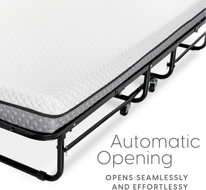 Deluxe Diplomat Folding Bed with Mattress for Adults, Twin Size, Portable Foldable Bed with Luxurious Memory Foam Mattress & Super Strong Frame, 75” X 38", Fold Up, Roll Away, & Hideaway6