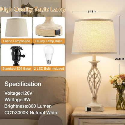 Table Lamp for Bedroom Set of 2 with USB C+A Ports,Modern Night Stand Lamps3