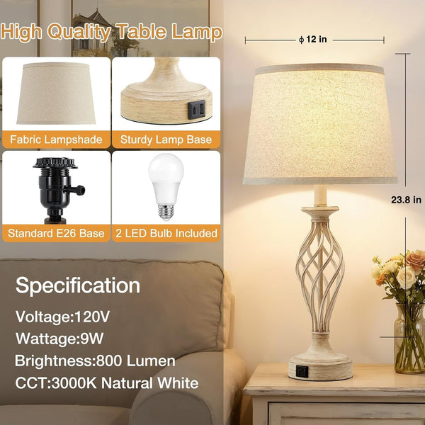 Table Lamp for Bedroom Set of 2 with USB C+A Ports,Modern Night Stand Lamps3
