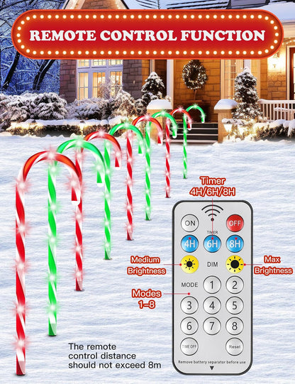 Solar Christmas Pathway Lights Outdoor Decorations, Solar Candy Cane Lights for Yard Patio Garden Walkway with 8 Light Mode, Remote, Timer, 48 LED, Upgraded Christmas Outdoor Decorations, 8 Pack6
