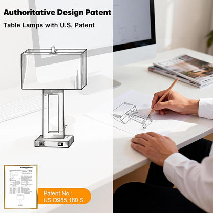 22" Table Lamp Set of 2, Modern Touch Control Lamp with 2 USB Ports2