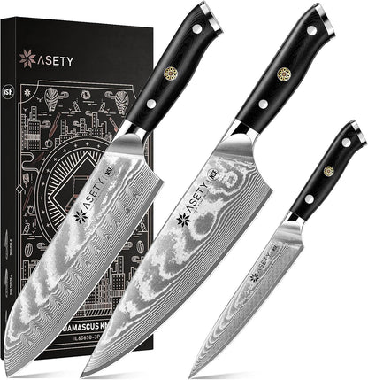 Damascus Knife Set 3 PCS, Japanese Kitchen Knives with G10 Handle1