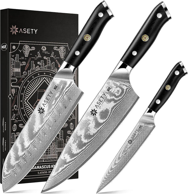 Damascus Knife Set 3 PCS, Japanese Kitchen Knives with G10 Handle1