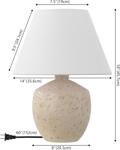 Myron 18" Concrete Effect Table Lamp, Cream, Set of 2 | Minimalist Scandinavian Design, Resin and Gold Metal Base, White Linen Shade, LED Bulbs Included, Modern Bedside Light4