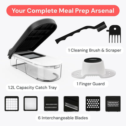 Pro Core Vegetable Chopper & Mandoline Slicer, Meal Prep Essential | 6 in 1 Veggie Slicer, Onion & Fruit Slicer with Julienne, Grater & Dicer Stainless Steel Blades + Container (White)8