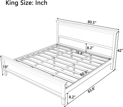 King Size Wood Platform Bed Frame with Headboard, Farmhouse Style2