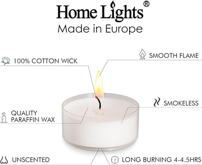 Tealight Candles, Giant 100,200,300 Bulk Packs, White Unscented European Smokeless Clear Cup Tea Lights for Shabbat, Weddings, Christmas, Home Decorative- 100 Pack2
