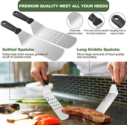 35PCS Griddle Accessories Kit, Flat Top Grill Accessories Set for Blackstone and Camp Chef, Grill Spatula Set with Enlarged Spatulas, Basting Cover, Scraper for Outdoor Barbecue3