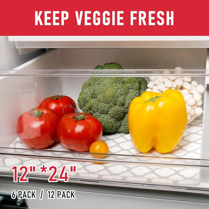 Non Slip Refrigerator Liners, 2-In-1 Fridge Mats and Fresh-Keeping Shelf Liners, Absorbs Excess Moisture, Bpa-Free, Multiple Sizes for Glass Shelves Kitchen Cabinets Drawers, 6 Pack, 12" × 24"6