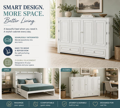 Emurphybed Paradiseo Murphy Cabinet Chest Bed with Charging Station 8 Inch, Queen (White)3