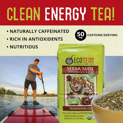 Organic Yerba Mate Loose Tea Traditional Cut 1 Lb Bag Pack of 1 | Unsmoked Traditional Cut 1 Lb, USDA Organic Kosher Non-Gmo Gluten Free, Smooth Clean Natural Caffeine, Low Acid5