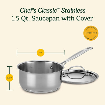 1.5 Quart Sauce Pan with Cover, Stainless Steel Pot with Lid, Small Kitchen Pots, Dishwasher Safe, Compatible with Induction, Electric, Gas Cooktops, Oven Safe Saucepan, Cool Grip Handles | Stainless Steel Saucepan with Aluminum Encapsulated Base for Quick Heating, Dishwasher Safe & Oven Safe to 550°F, 719-166