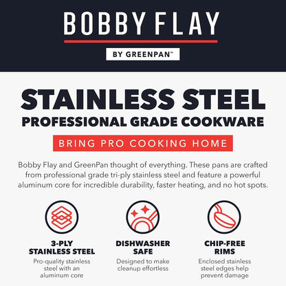 X Bobby Flay Stainless Steel 12 Piece Cookware Pots & Pans Set, Professional Grade Tri-Ply, Multiclad, Pfas-Free Ceramic Nonstick, Induction Suitable, Dishwasher & Oven Safe,Stay Cool Handles11