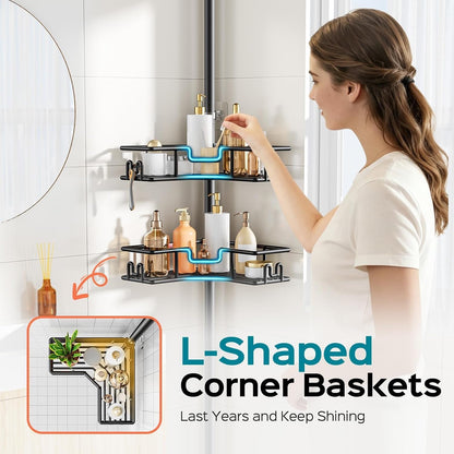 Shower Caddy Tension Pole: 4-Tier Adjustable Corner Organizer Black3