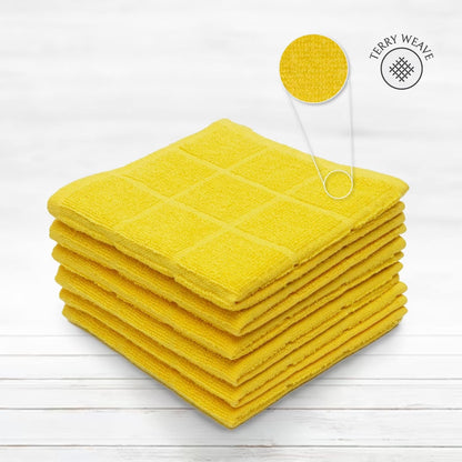 100% Cotton Terry Dish Cloth & Dish Towel, 8 Pack, Super Soft and Absorbent Kitchen Towels, Perfect for Kitchen Cleaning and Dish Washing (Yellow (Solid and Checks) 8 Pack)3