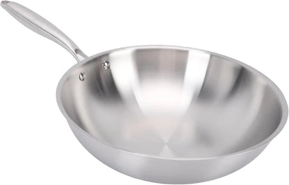 Wok Pan Stainless Steel Stir Fry Pan, 304 Stainless Steel Wok with Multi Layer Composite Cookware, Non Stick Cooking Surface, Flat Bottom for Chinese Stir Fry on Gas Electric (34CM)3