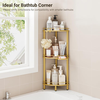 Corner Shower Caddy Standing, 3 Tier Metal Shower Organizer, Gold8