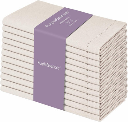 Hemstitch Cloth Napkins 18X18 in Set of 12 - Natural Color1
