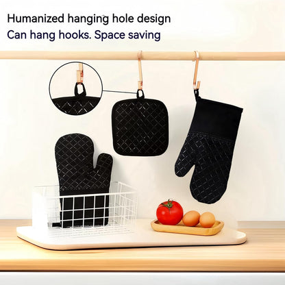 Oven Mitts and Pan Racks 4-Piece Set, Extended Kitchen Oven Mitts and Pan Racks, Heat Resistant 500 °F, Silicone Non-Slip Surface for Baking and Cooking (Black)6