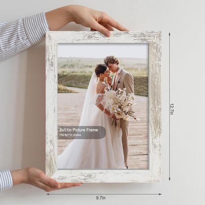 8X11 Picture Frame Set of 2, Made of Real Glass and Distressed White Wooden Frame - 8 by 11 Photo for Wall or Tabletop Display2
