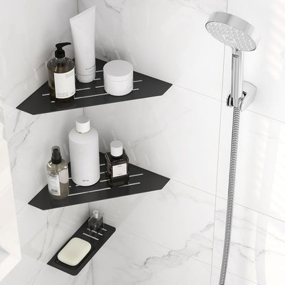 10" Recessed Corner Shower Shelf 2 Packs, Grout Mount Install Ation with Soap Holder, Bathroom Cornor Organizer for Tiled Wall, Requires Sealant, Matte Black7