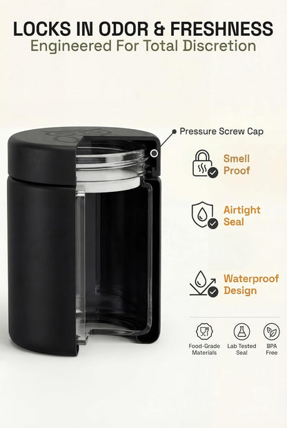 Smell Proof Containers (120Ml), Jars with Airtight Lids for Herbs, Spices, Coffee and Tea, Air Tight Glass Storage Jars with UV Protection Glass, (Set of 2) (Matte Black)5