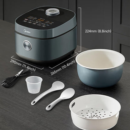 Midea 8 Cups Uncooked Rice Cooker, Non-Stick Ceramic Rice Cooker with Celadon Coated Inner Pot, 15 Smart Cooking Programs, 4L, MRD401T2BMB7