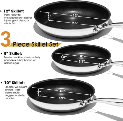 Nonstick Frying Pan Set – 8" 10" 12" Titanium Ceramic Skillet with Lid, Stay-Cool Handle,Pfas, PTFE, Pfoa-Free, Non-Toxic, Dishwasher & Oven Safe, Compatible with All Cooktops7