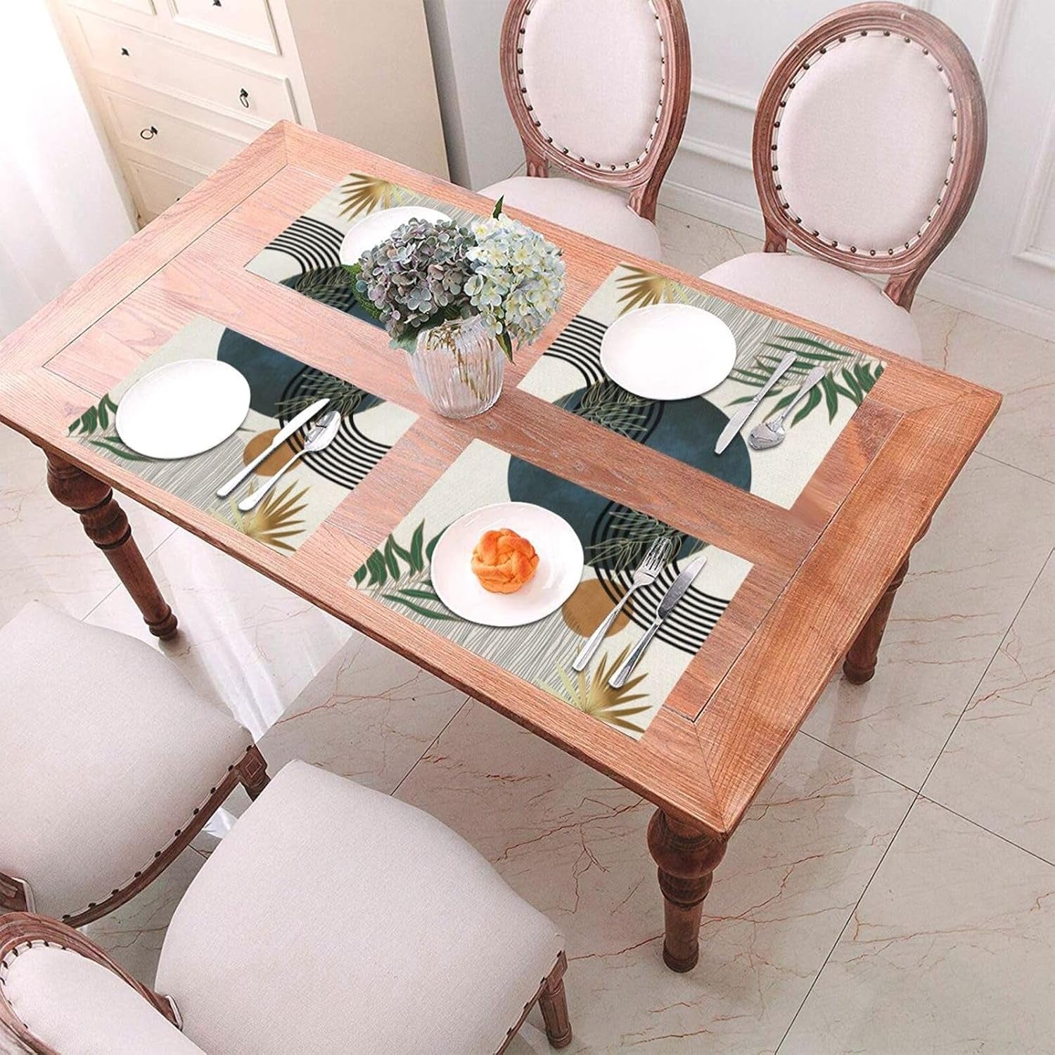mid-century-placemats-12x18-inches-set-of-4-modern-boho-green-navy-blue-tropical-leaf-decorative-rectangle-table-mats-for-party-home-kitchen-dining-table-decoration