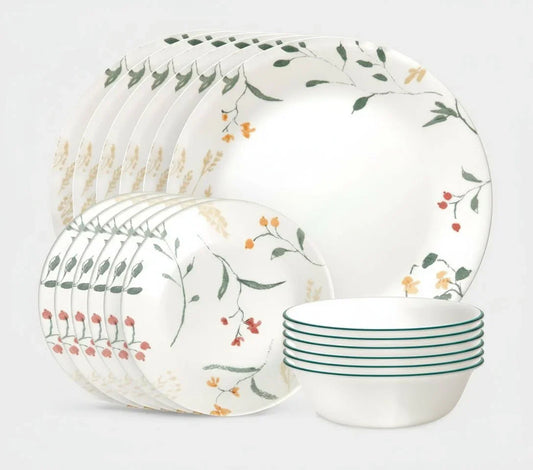 18-piece Wildflower dinnerware set with floral pattern, including plates and bowls, service for six