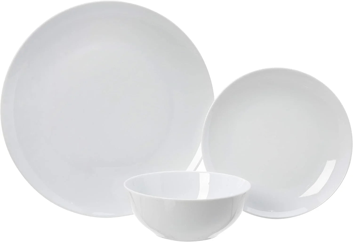 18-piece white porcelain dinnerware set with plates and bowls, microwave and dishwasher safe