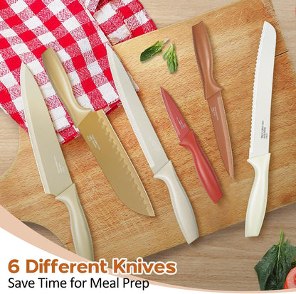 12-Piece Kitchen Knife Set, Stainless Steel Chef Knives Set with 6 Blade Guards, Sharp Kitchen Cooking Knife with Ergonomic Handle, Anti-Rust & Easy to Clean (Multicolor)5