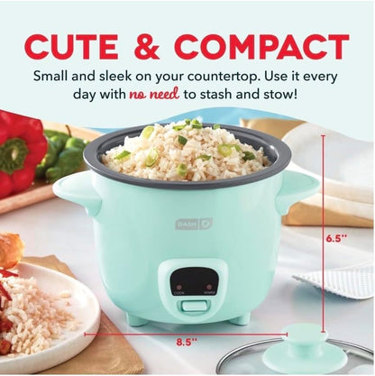 Dash Mini Rice Cooker & Food Steamer 0.5 Quart, Aqua | Keep Warm Function, Nonstick Removable Pot, Glass Lid, Compact Electric, 0.5 Qt Capacity2