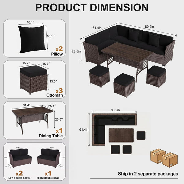 7 Pieces Patio Furniture Set, Outdoor Patio Furniture, Wicker Conversation Set with Dining Table, Chairs and Ottoman2