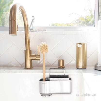 Simplehuman Sink Caddy, Sponge Holder for Kitchen Sink with Compartment Dividers, 4 Suction Cups & Wire Ledge Hanger for Secure Mount, Vented Base for Fast Drying, Brushed Stainless Steel3