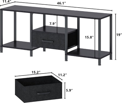 TV Stand with LED Lights, Entertainment Center with Open Shelves and Fabric Drawer, Media Console for 55 Inch TV, Television Stands for Living Room, Bedroom, Black3