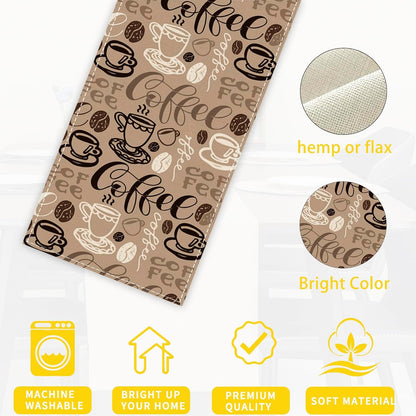 Retro Coffee Cup Table Runner Linen Long Farmhouse Rustic Tablerunner for Party Holiday Dining Room /Kitchen,13 X 70 Inches3