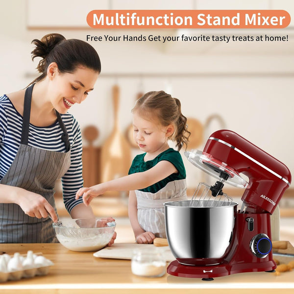 Stand Mixer, 6.5QT Household Food Mixer, 10-Speed Tilt-Head Electric Kitchen Mixer with 304 Stainless Steel Bowl, Dough Hook, Whisk & Beater, Splash Guard, Ideal for Baking Bread, Cake & Whipping6