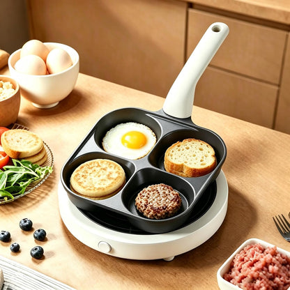 4 Cup Egg Pan, Nonstick Breakfast Pan with 4 Holes for Pancakes | 4 Compartment Skillet for Eggs, Omelets & Pancakes, Nonstick Frying Pan for Breakfast Sandwiches, Gas & Induction Compatible6