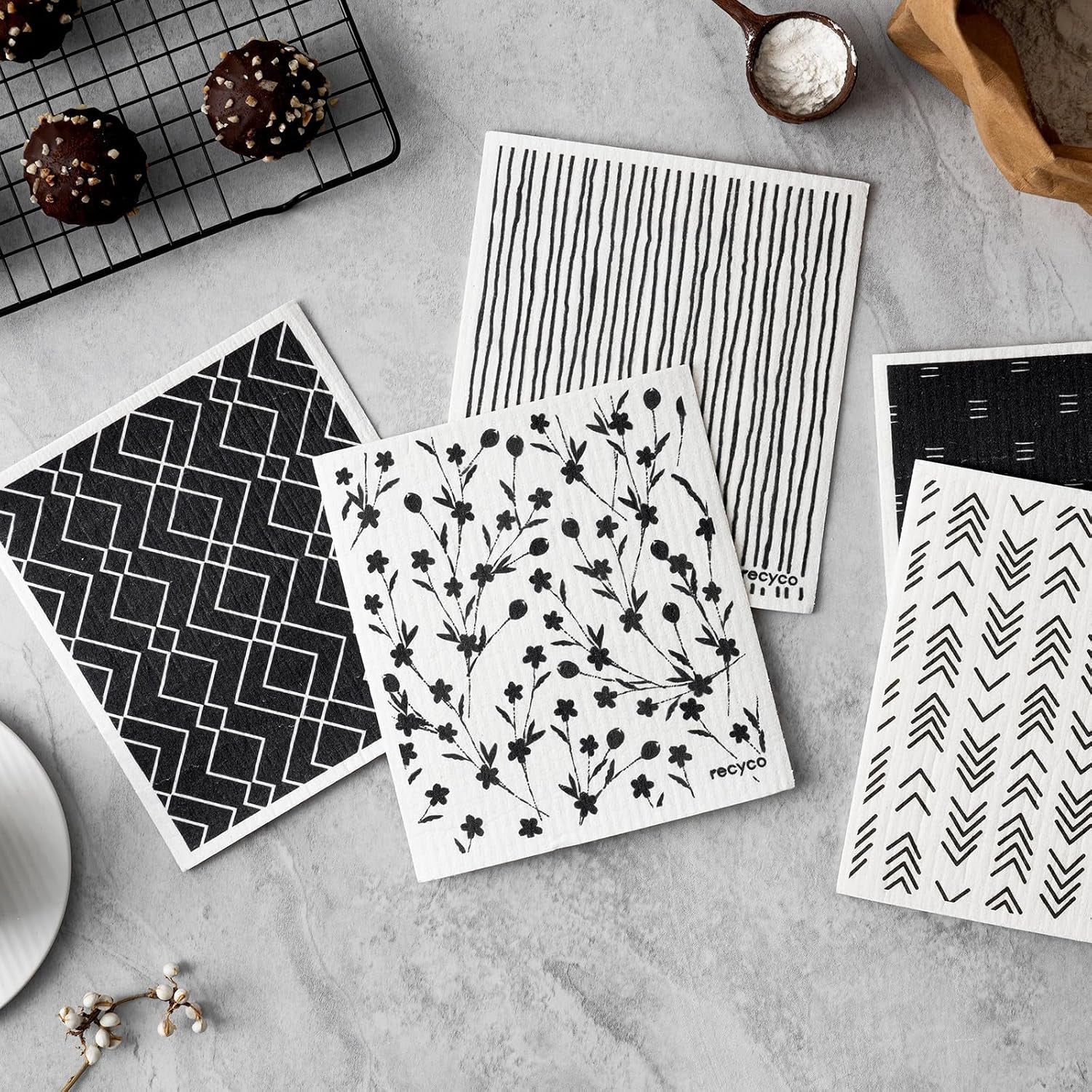swedish-dishcloths-for-kitchen-5-pack-geometric-washable-dish-rags-cellulose-reusable-cleaning-paper-towels-absorbent-counter-dish-cloth-sponge-kitchen-wipes-8-l-x-7-w