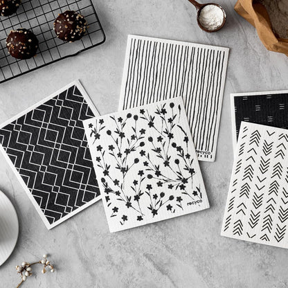Swedish Dishcloths for Kitchen | 5 Pack Geometric Washable Dish Rags | Cellulose Reusable Cleaning Paper Towels | Absorbent Counter Dish Cloth Sponge Kitchen Wipes, 8" L X 7" W2