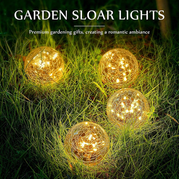4.7 Inch Solar Globe Lights Outdoor - Waterproof Cracked Glass Balls for Lawn Patio Yard Backyard Decorations, Warm Yellow Solar LED Lights with Easy Installation,Durable Design (4 Pcs)2
