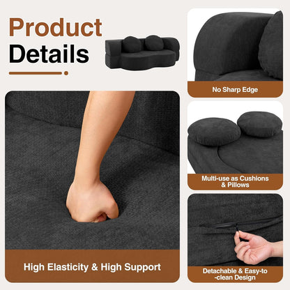 78" Convertible Sofa Bed, Sleeper Boneless Futon Sofa, Black6