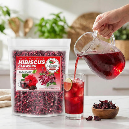 Hibiscus Flowers 1Lb (16Oz) – All Natural, Triple Cleaned - Whole Soft Flowers and Petals - Flor De Jamaica. Great for Hot or Iced Tea and Agua Fresca. by Amazing Chiles and Spices | Caffeine Free Tart Petals, Triple Cleaned. Brew Hot or Iced Hibiscus Tea, Sorrel & Cocktails. All Natural. Resealable Bag.7
