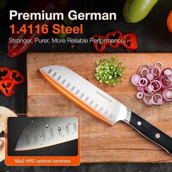 Santoku Knife - 7-Inch Japanese-Style All Purpose Knife for Home Cooks & Professional Chefs - German High Carbon Stainless Steel Blade, Full Tang, G10 Handle, Ultra-Sharp Edge3