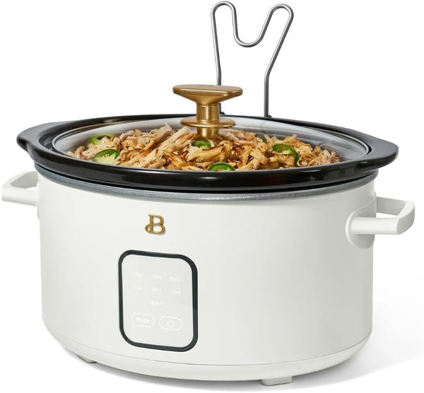 4-Quart Slow Cooker with Touch-Activated Display, Programmable Digital Controls, Removable Non-Stick Pot, Keep Warm Function (White Icing)2
