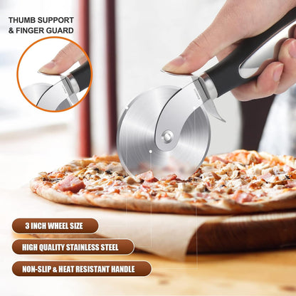 Premium Pizza Cutter Wheel - Ultra Sharp Stainless Steel Pizza Slicer with Non-Slip Soft Grip Handle - Multi-Purpose Cutter for Pizza, Dough & Pastry - Dishwasher Safe, Easy to Clean - Black3